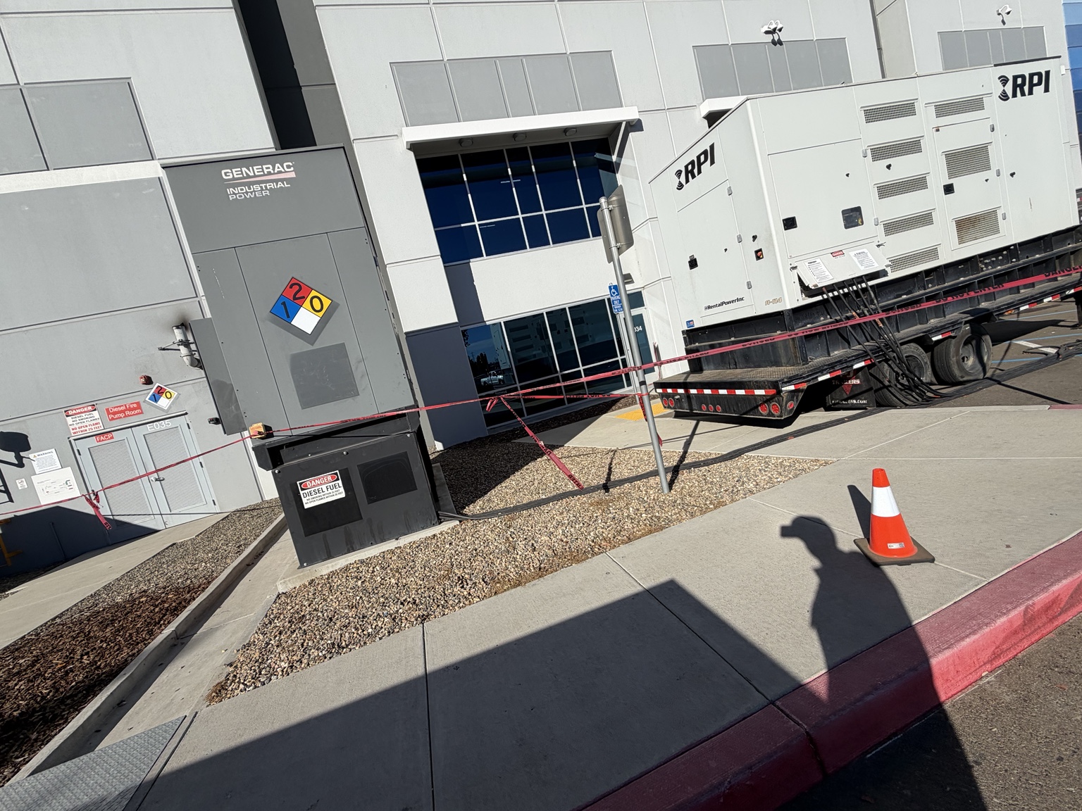 Permanent and portable generators outside the Amazon facility